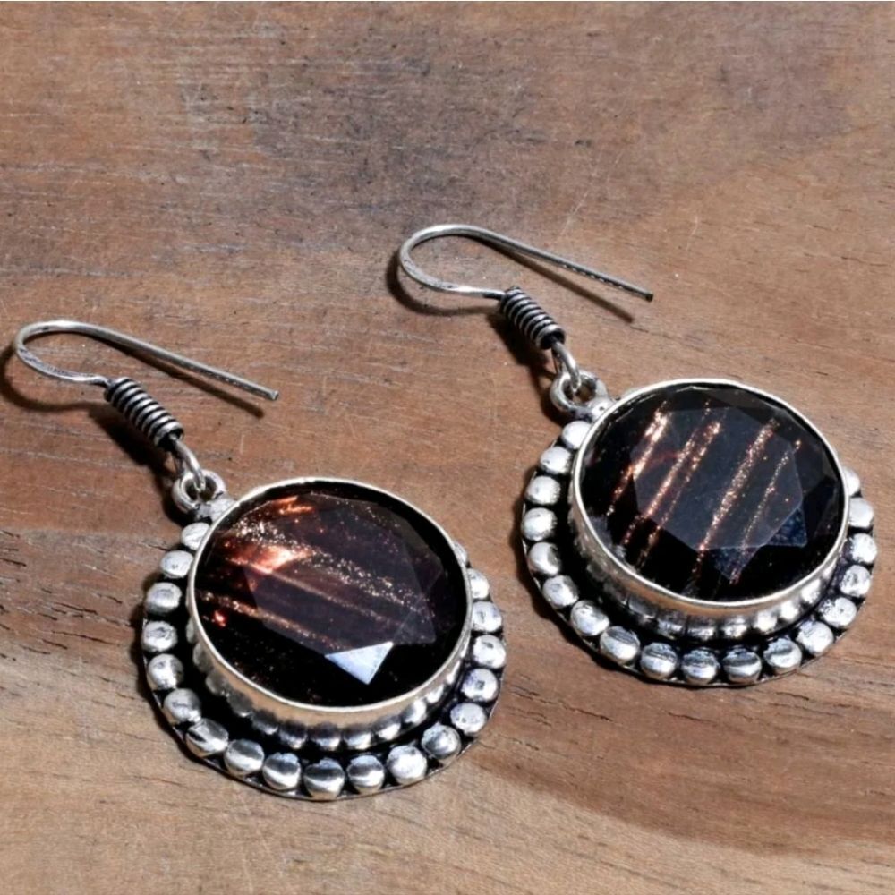 Sparkly Dichroic Glass Handmade Drop Dangle Earrings Jewelry 1.52" - Picture 4 of 5